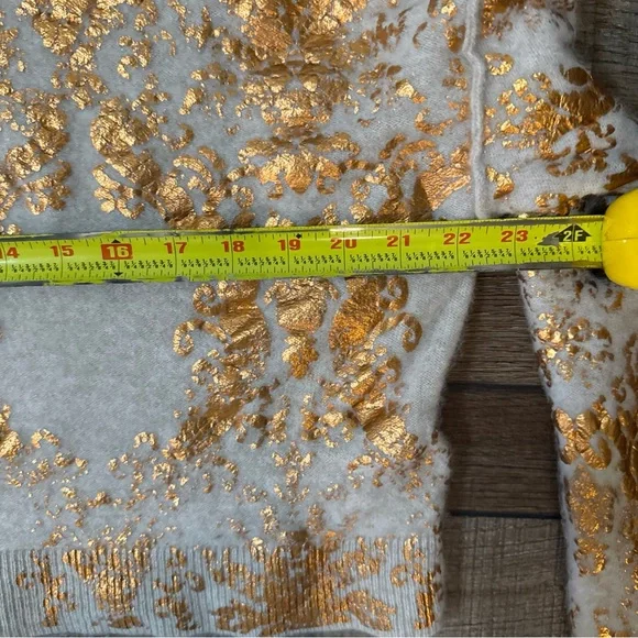 Pilcro Beige Cashmere Cropped Sweater with Gold Floral Accents - Picture 8 of 10